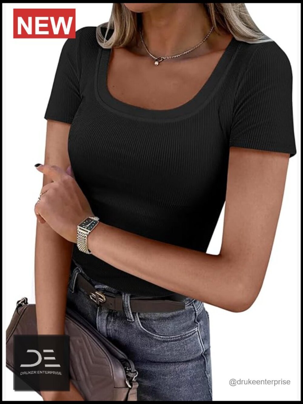 Ribbed Knit Scoop Neck Short Sleeve Slim Fit Basic T-Shirt Casual Summer Top